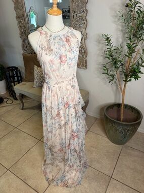 Floral Halter Maxi Dress in Soft Blush